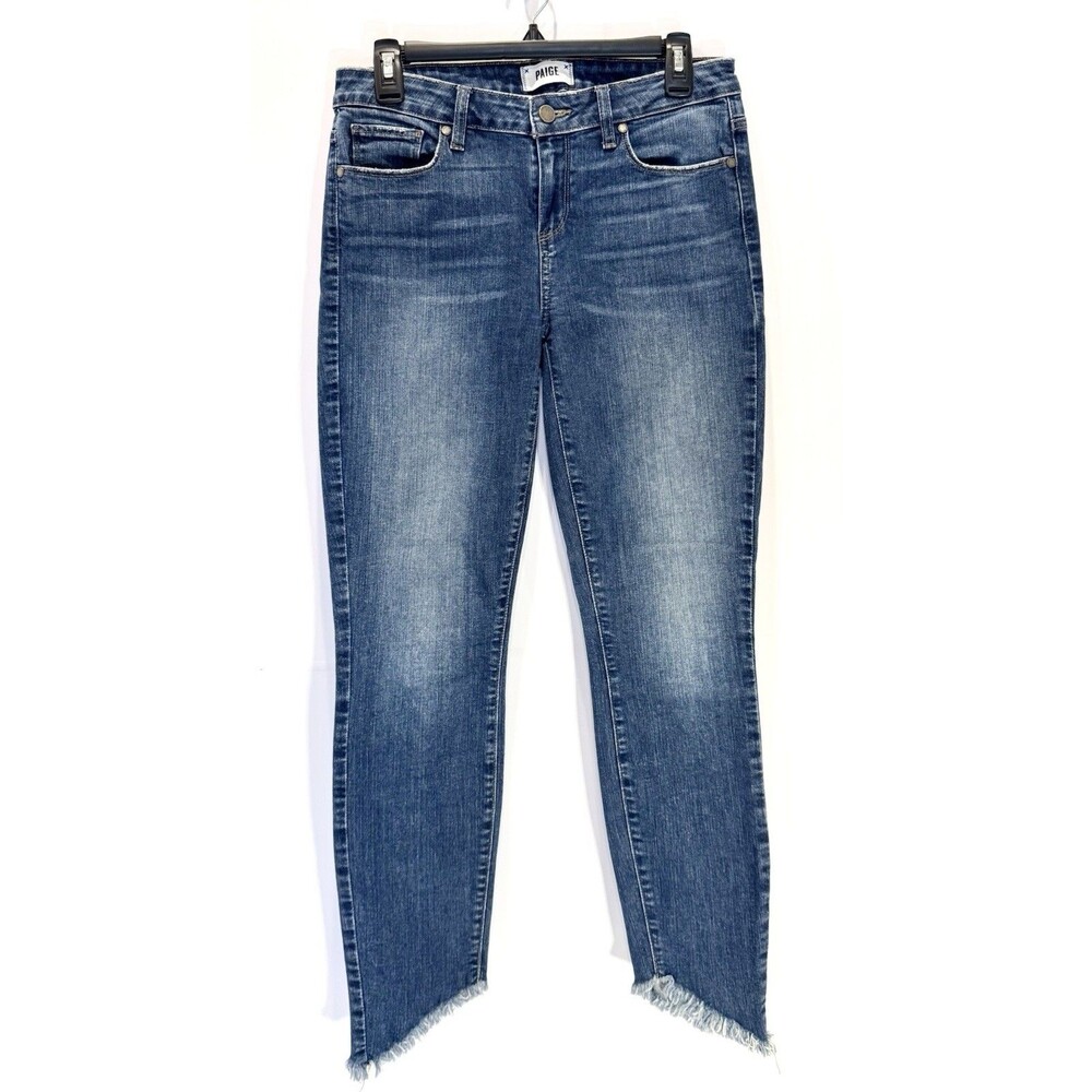 PAIGE Verdugo Ankle Skinny Jeans Womens 29 Blue Denim Raw Frayed Hem Stretch